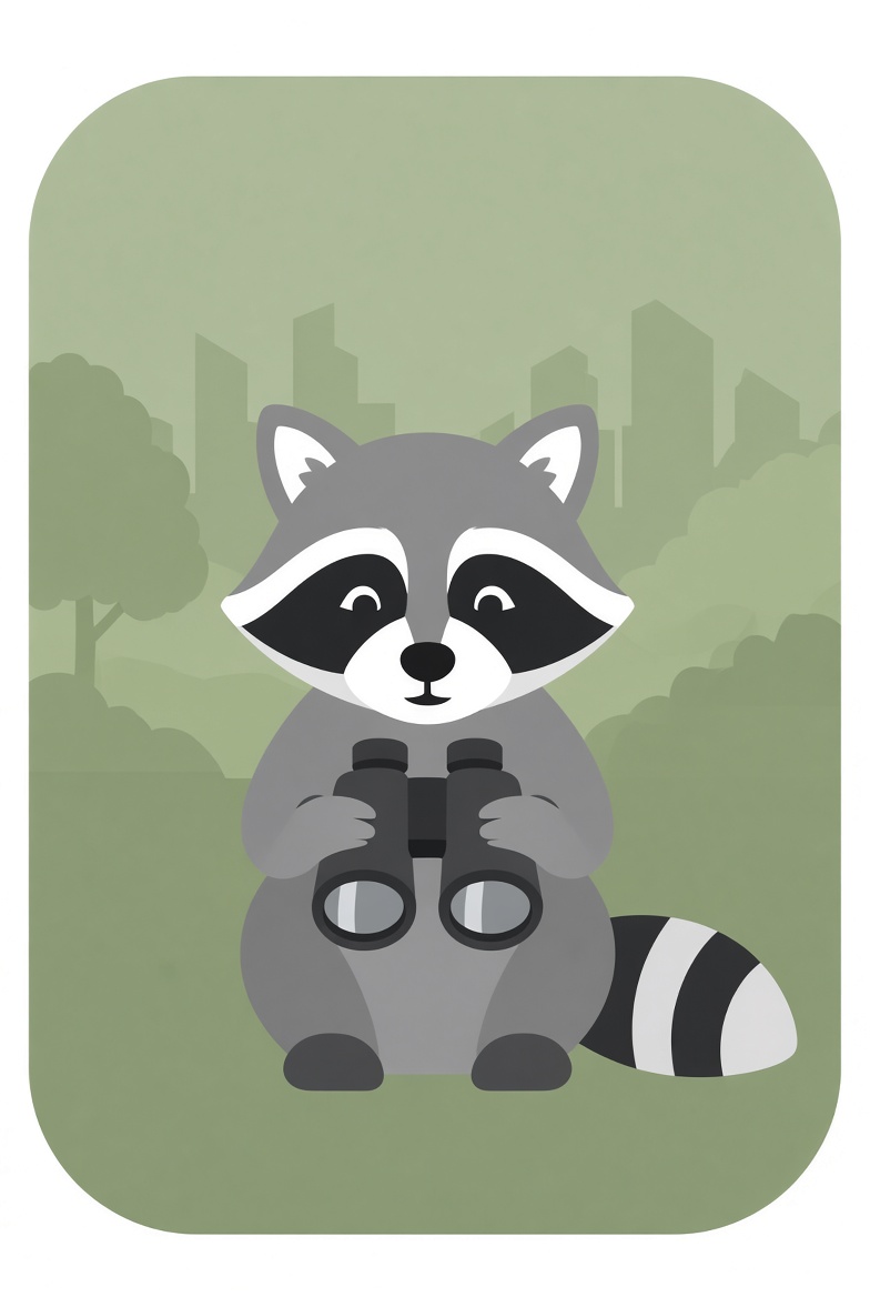 racc track raccoon with binoculars